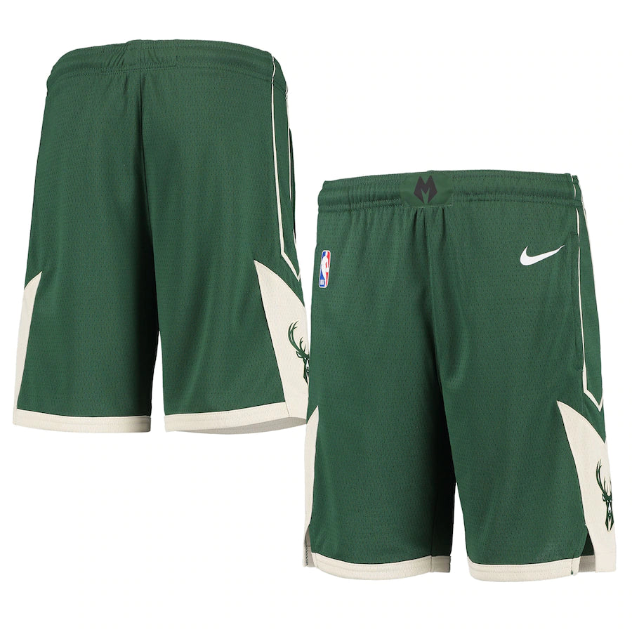 Milwaukee Bucks Nike Youth 2020/21 Swingman Performance Shorts - Icon Edition - Hunter Green