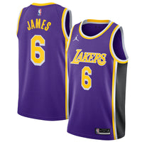 Thumbnail for LeBron James Los Angeles Lakers Jordan Brand 2021/22 #6 Swingman Player Jersey Purple - Statement Edition