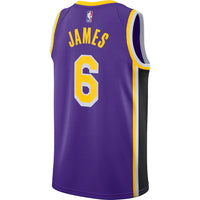 Thumbnail for LeBron James Los Angeles Lakers Jordan Brand 2021/22 #6 Swingman Player Jersey Purple - Statement Edition