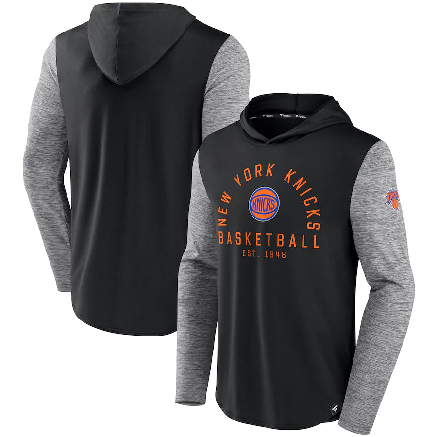 New York Knicks Fanatics Branded Deep Rotation Performance Pullover Hoodie - Black/Heathered Charcoal