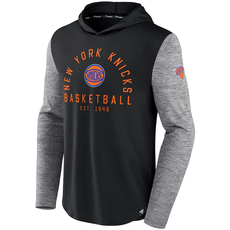 New York Knicks Fanatics Branded Deep Rotation Performance Pullover Hoodie - Black/Heathered Charcoal