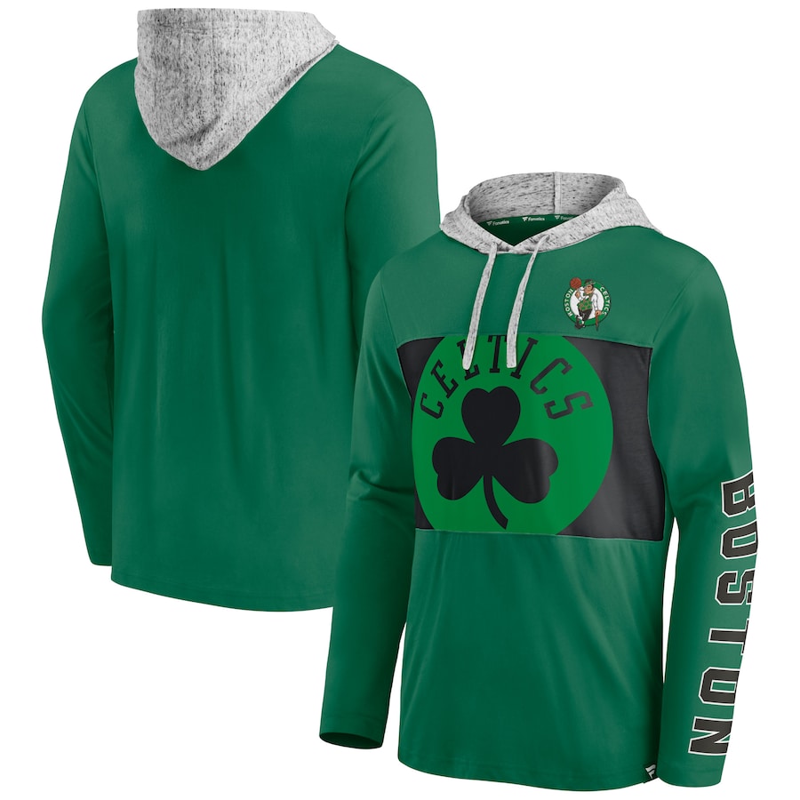 Boston Celtics Fanatics Branded Block Party Pullover Hoodie - Kelly Green/Heathered Gray
