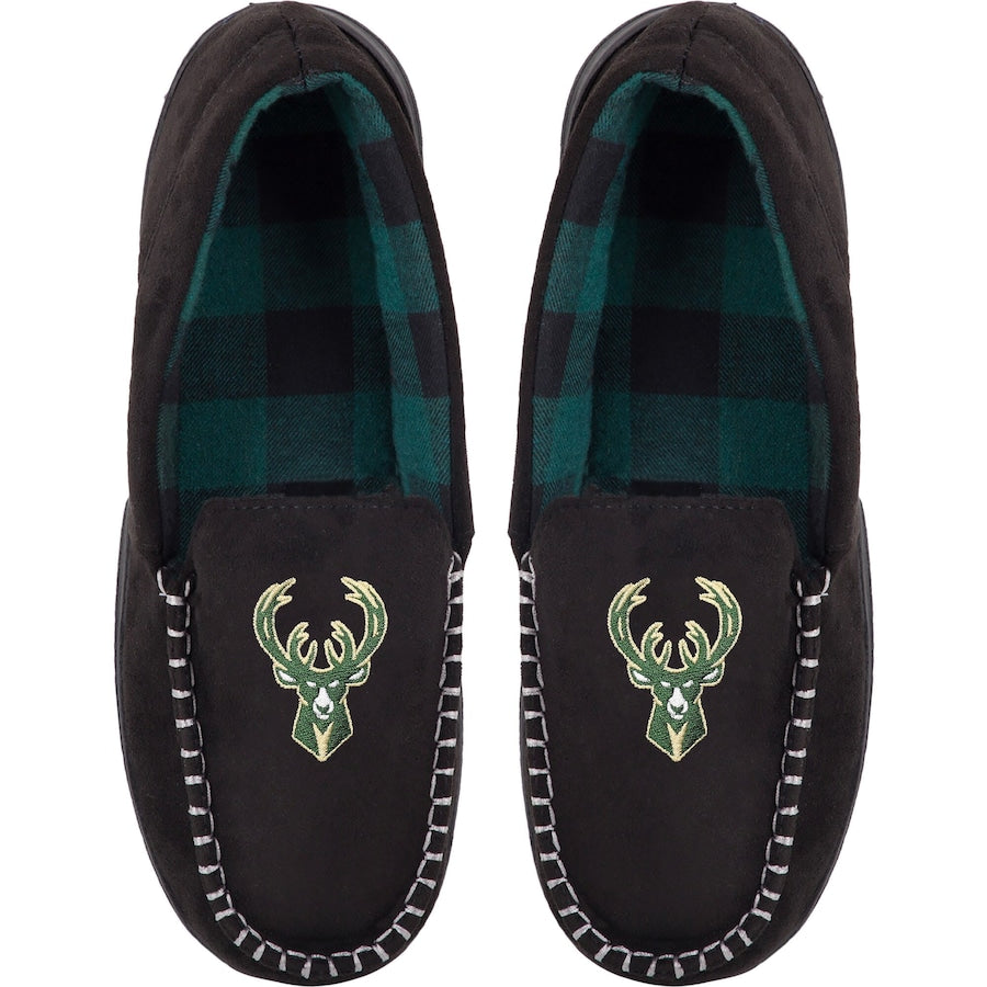 Milwaukee Bucks FOCO Team Logo Flannel Moccasin Slippers