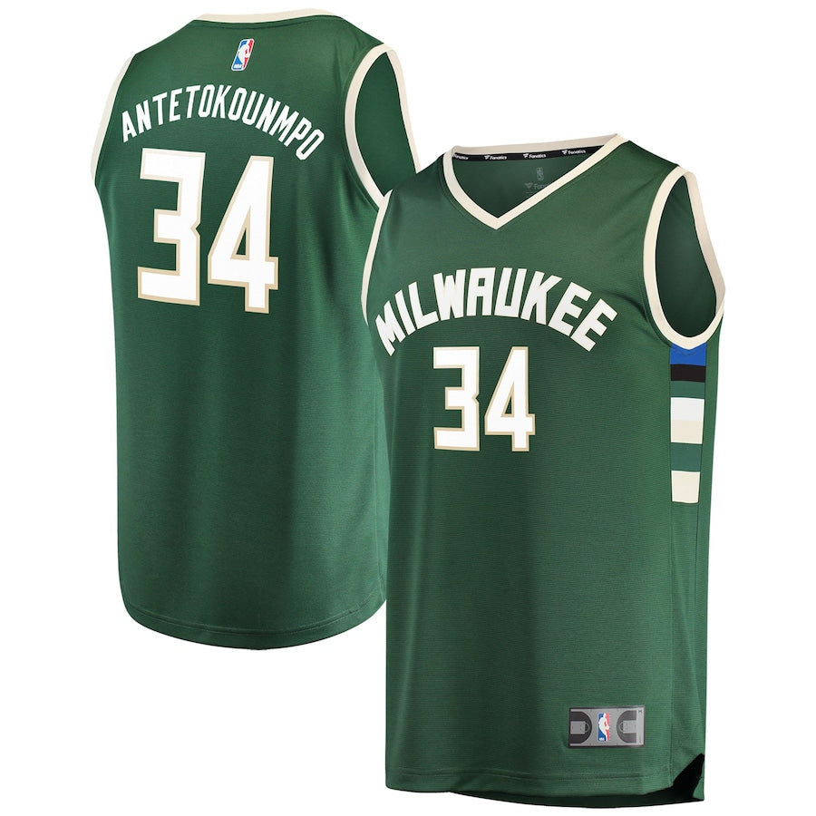 Giannis Antetokounmpo Milwaukee Bucks Fanatics Branded Youth Fast Break Replica Jersey Green - Icon Edition